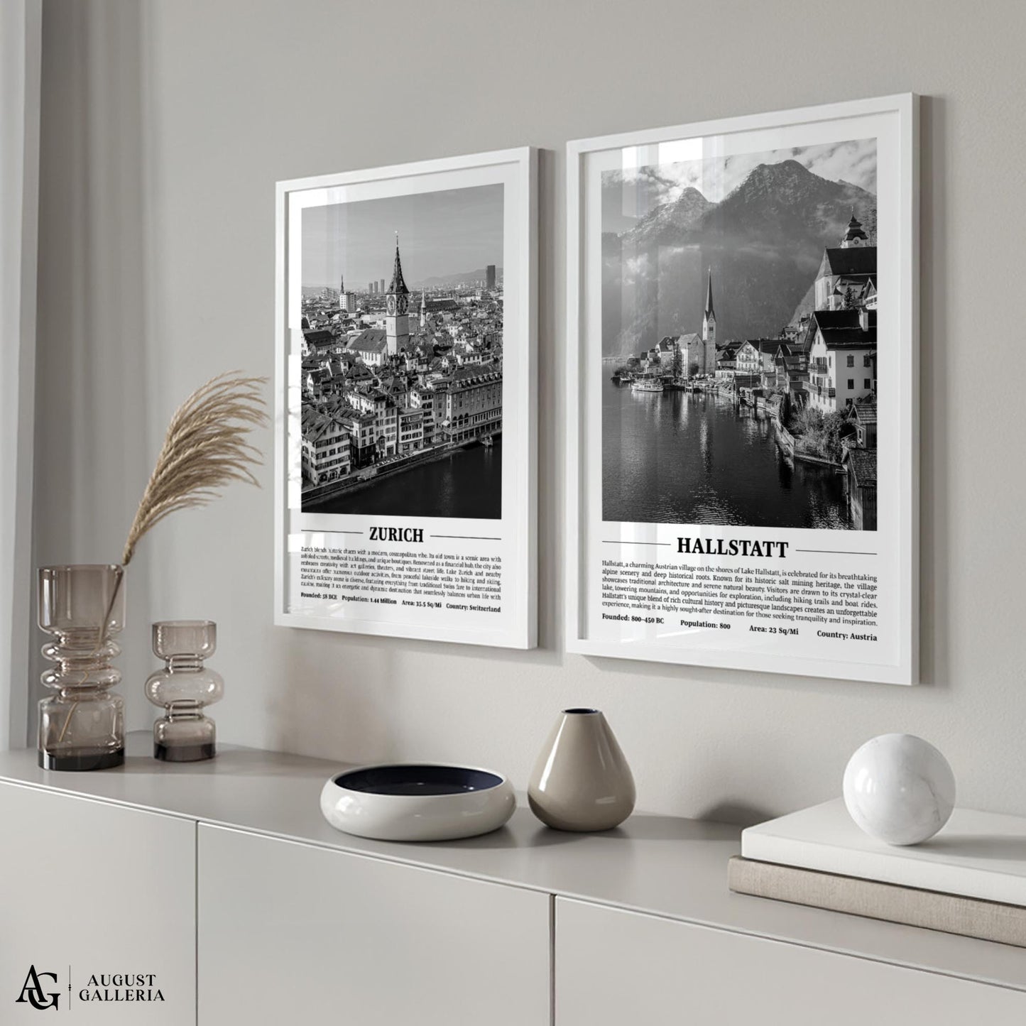 Hallstatt Black & White City Print