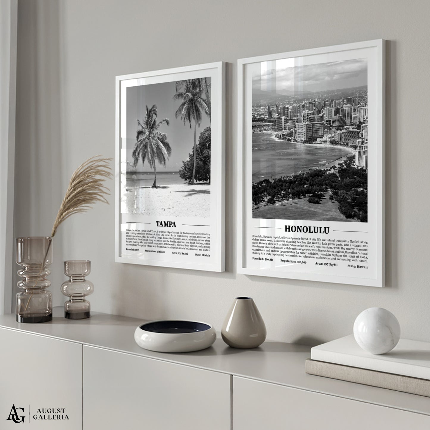 Honolulu Black & White City Print