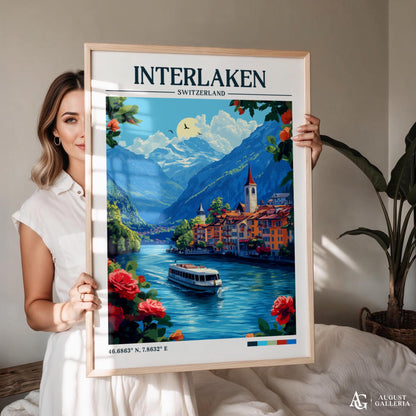 Interlaken Switzerland Retro Travel Print