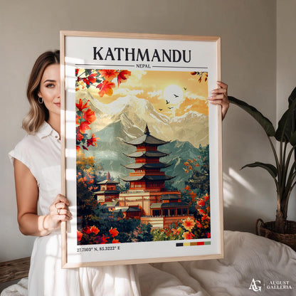 Kathmandu Nepal Retro Travel Print