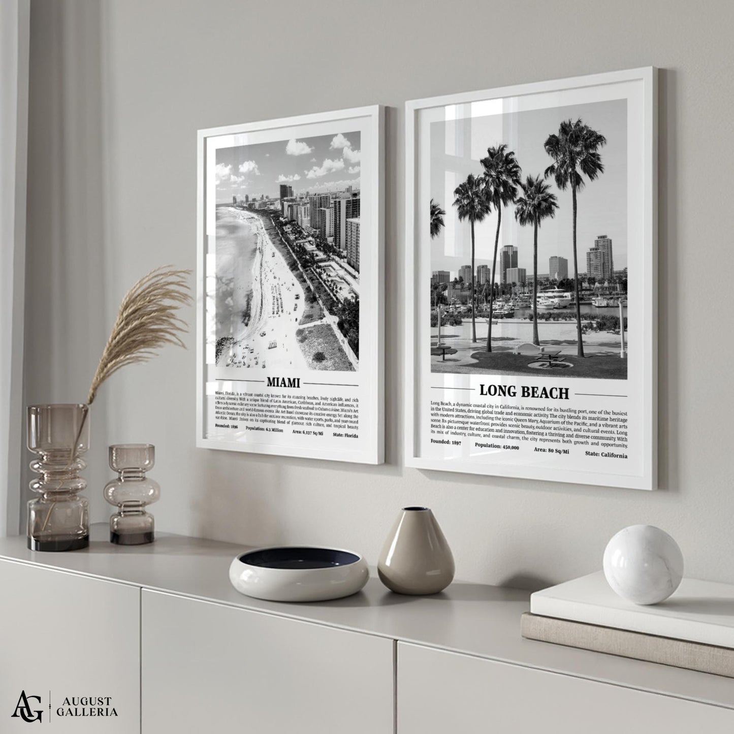 Long Beach Black & White City Print