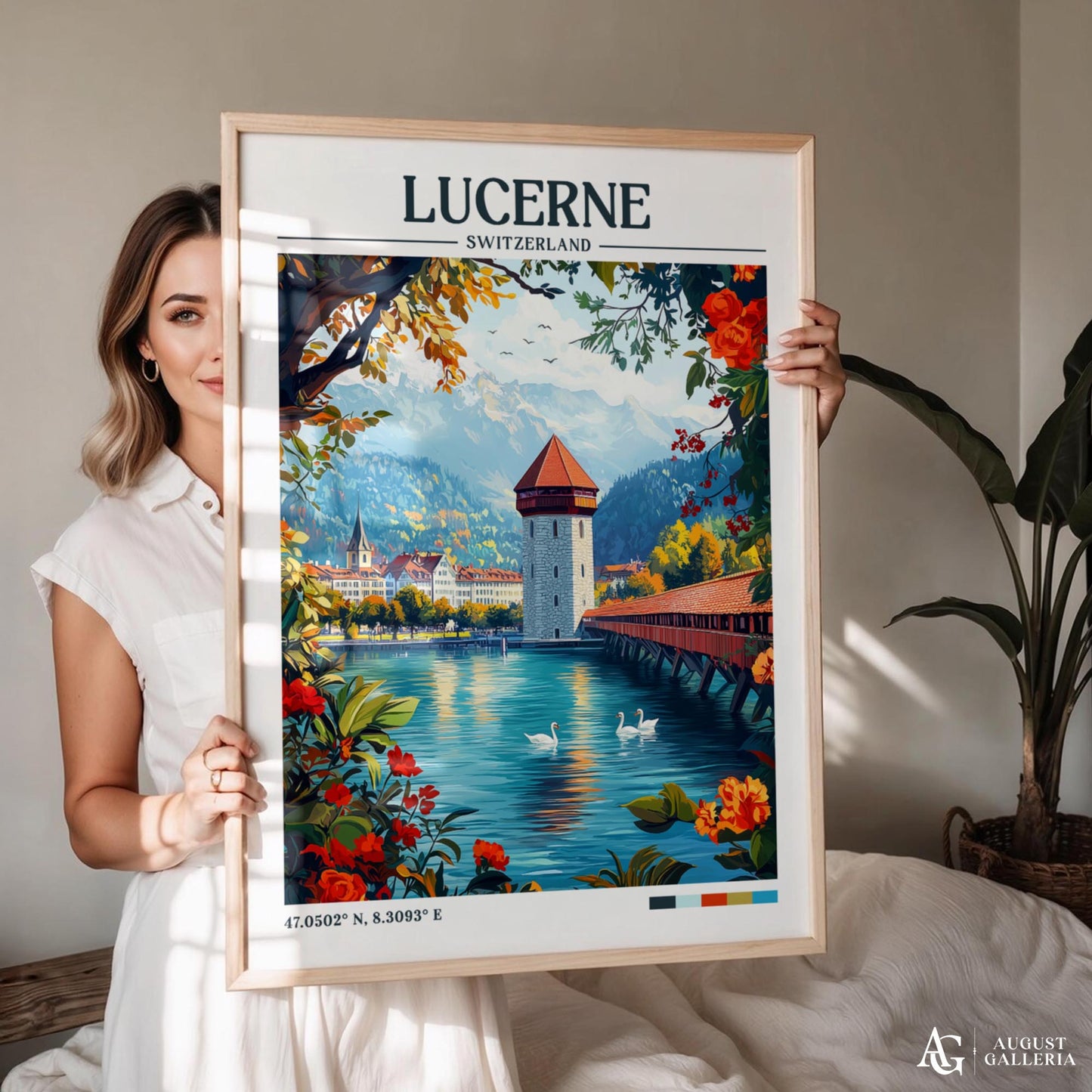 Lucerne Switzerland Retro Travel Print