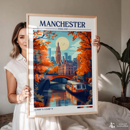 Manchester England Retro Travel Print