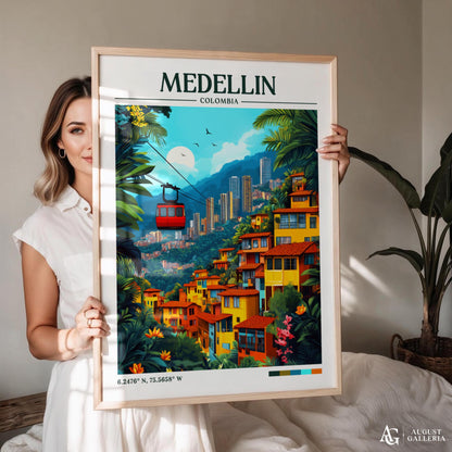 Medellín Colombia Retro Travel Print