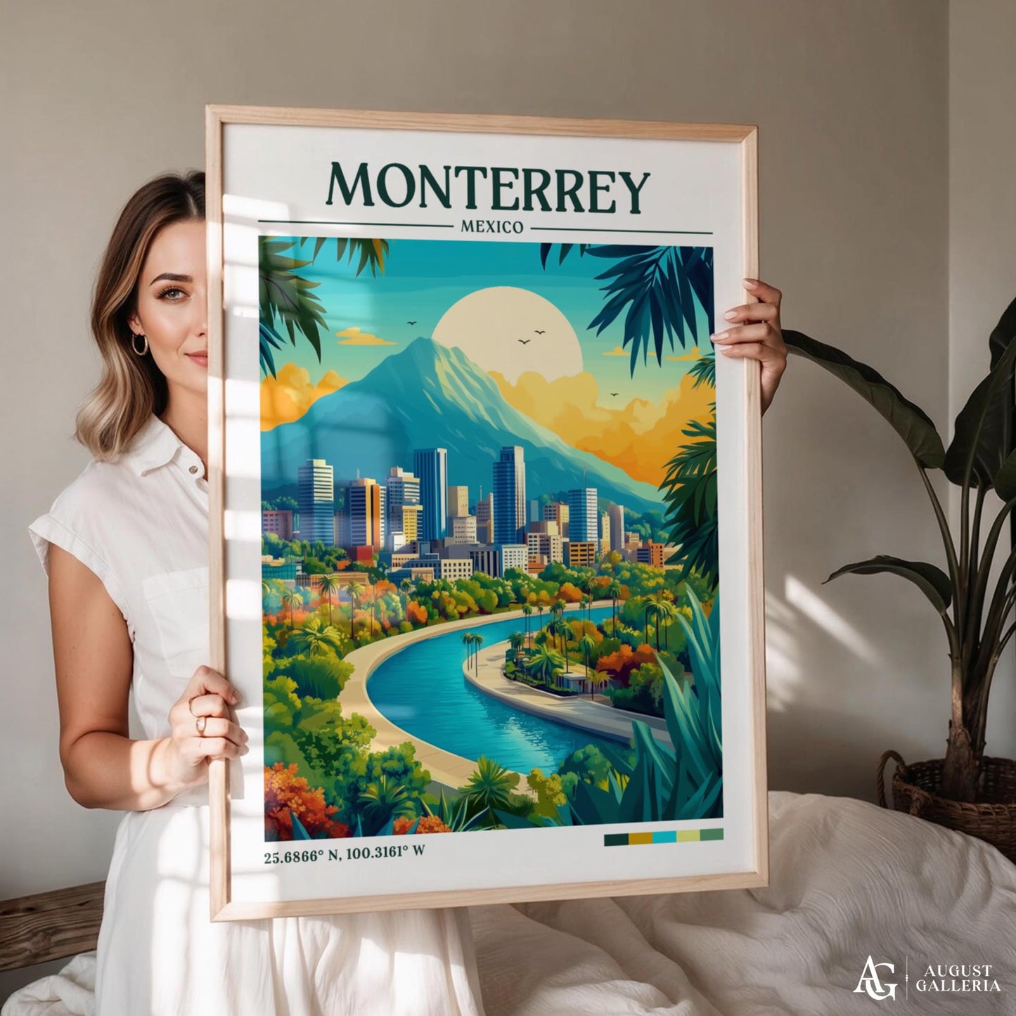 Monterrey Mexico Retro Travel Print