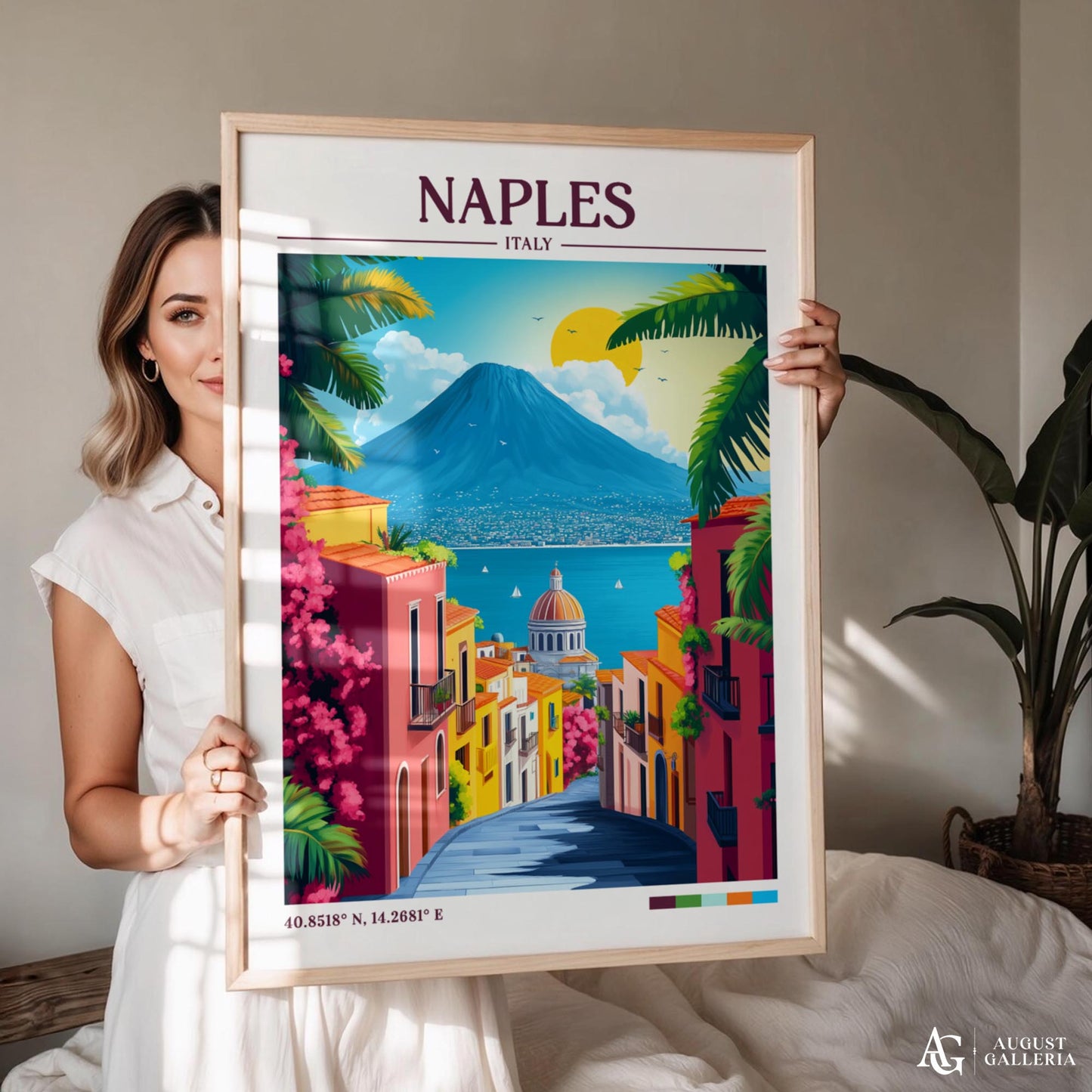 Naples Italy Retro Travel Print