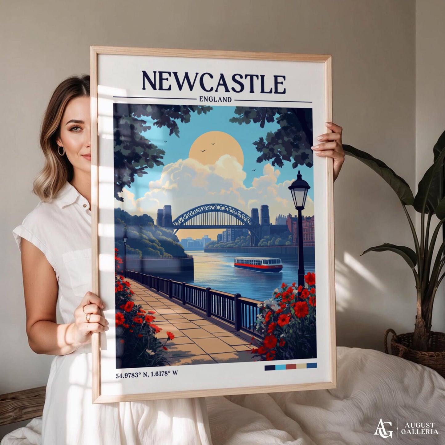 Newcastle England Retro Travel Print
