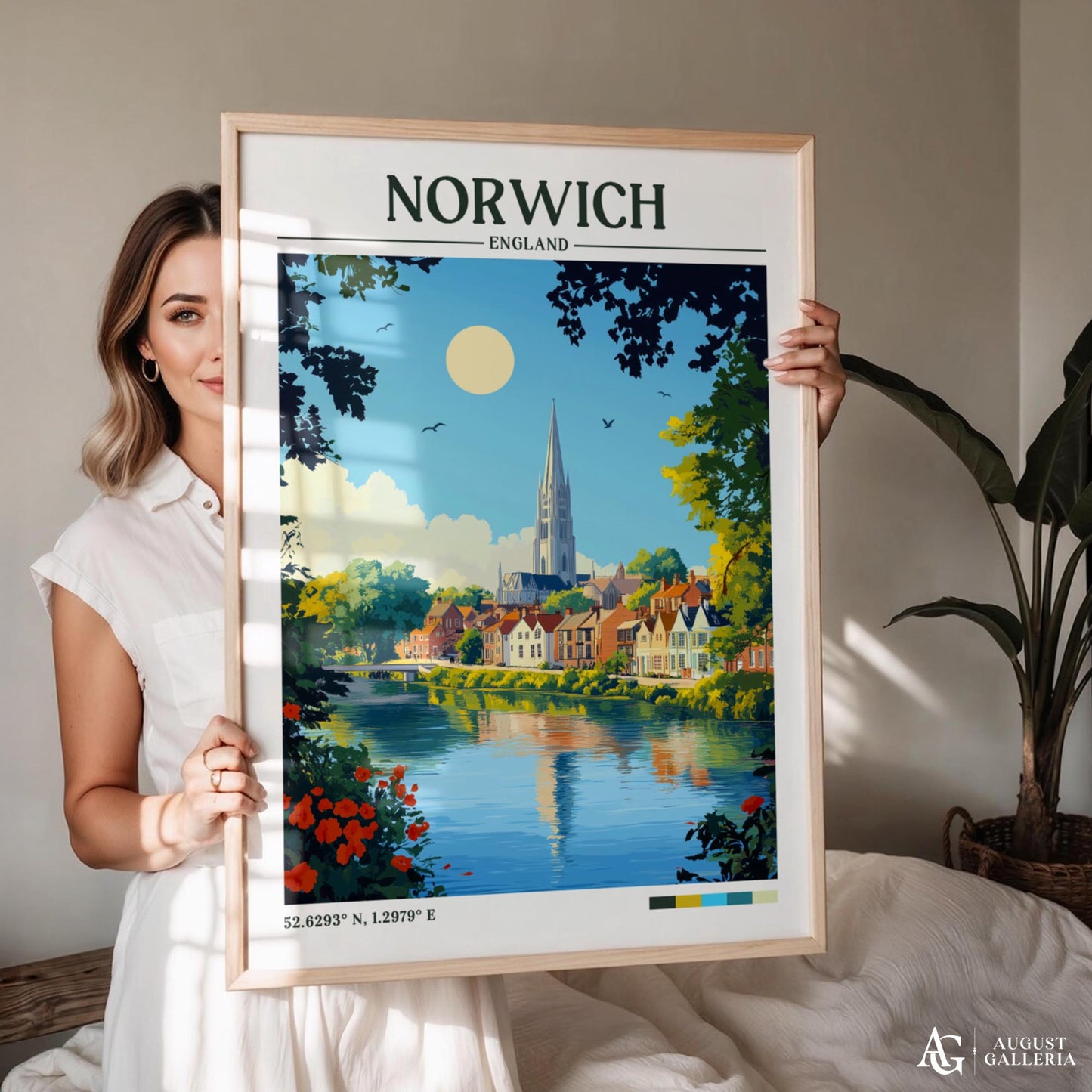 Norwich England Retro Travel Print