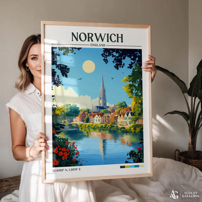 Norwich England Retro Travel Print