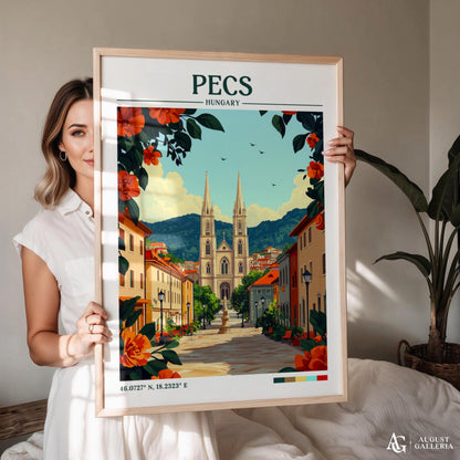 Pécs Hungary Retro Travel Print