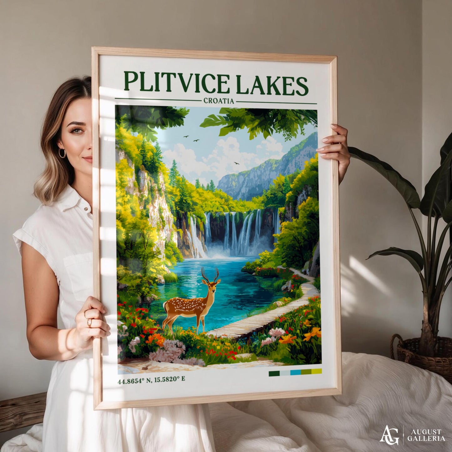Plitvice Lakes Retro Travel Print