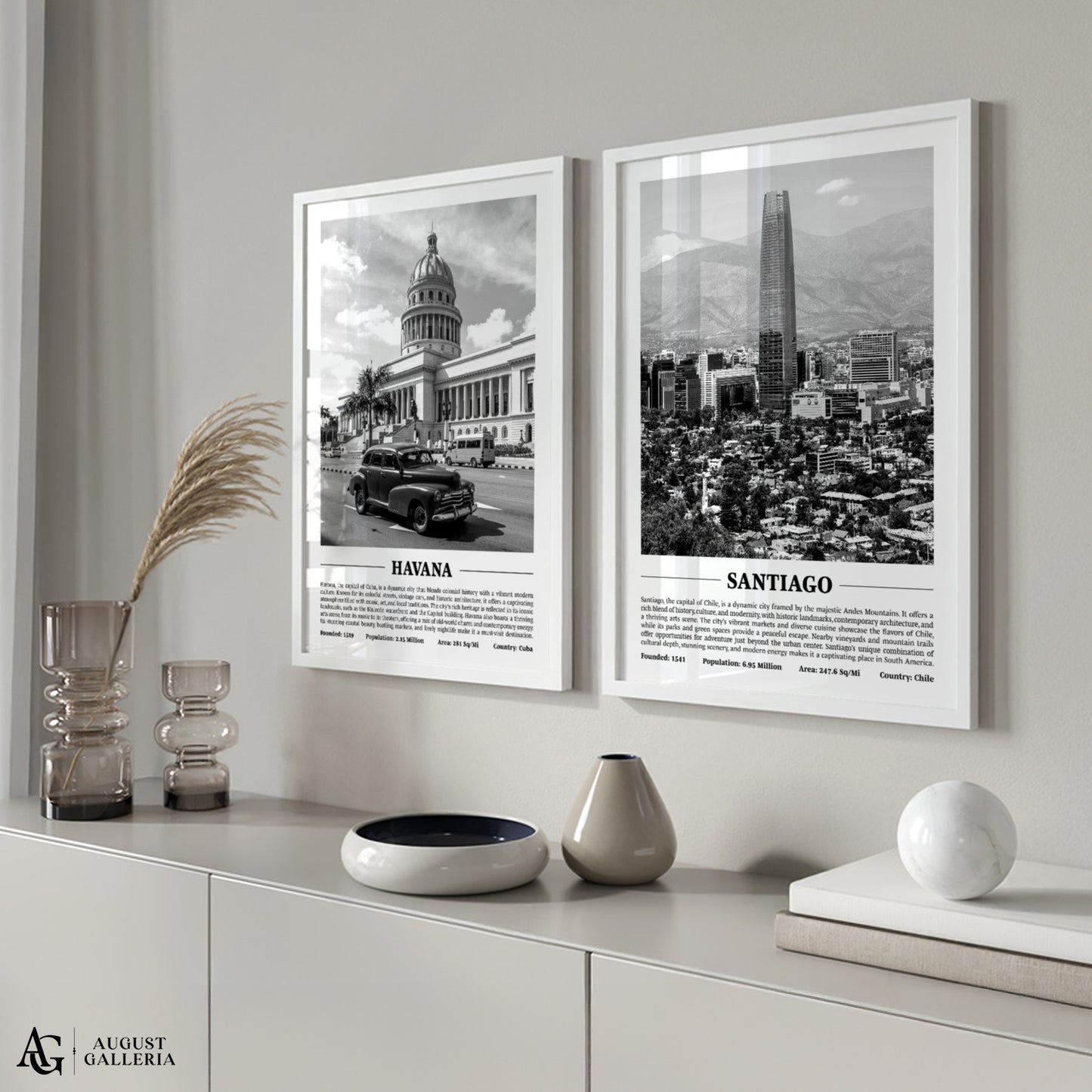 Santiago Black & White City Print