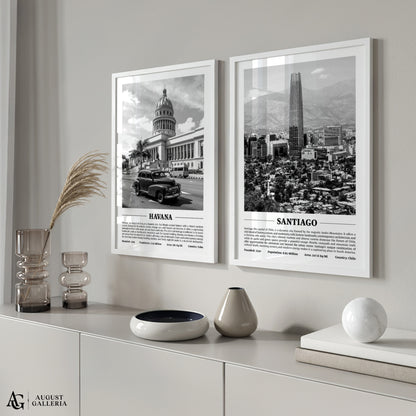 Santiago Black & White City Print