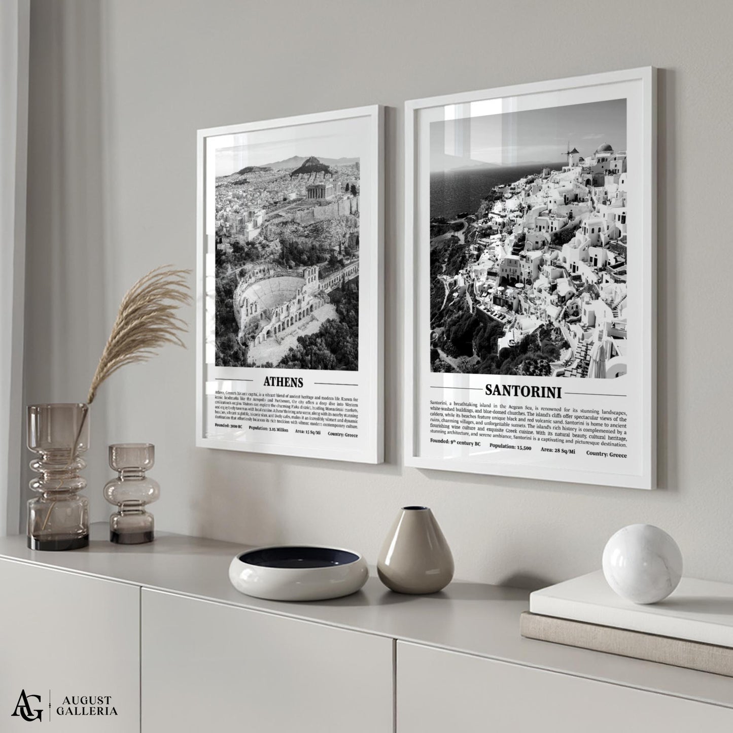 Santorini Black & White City Print