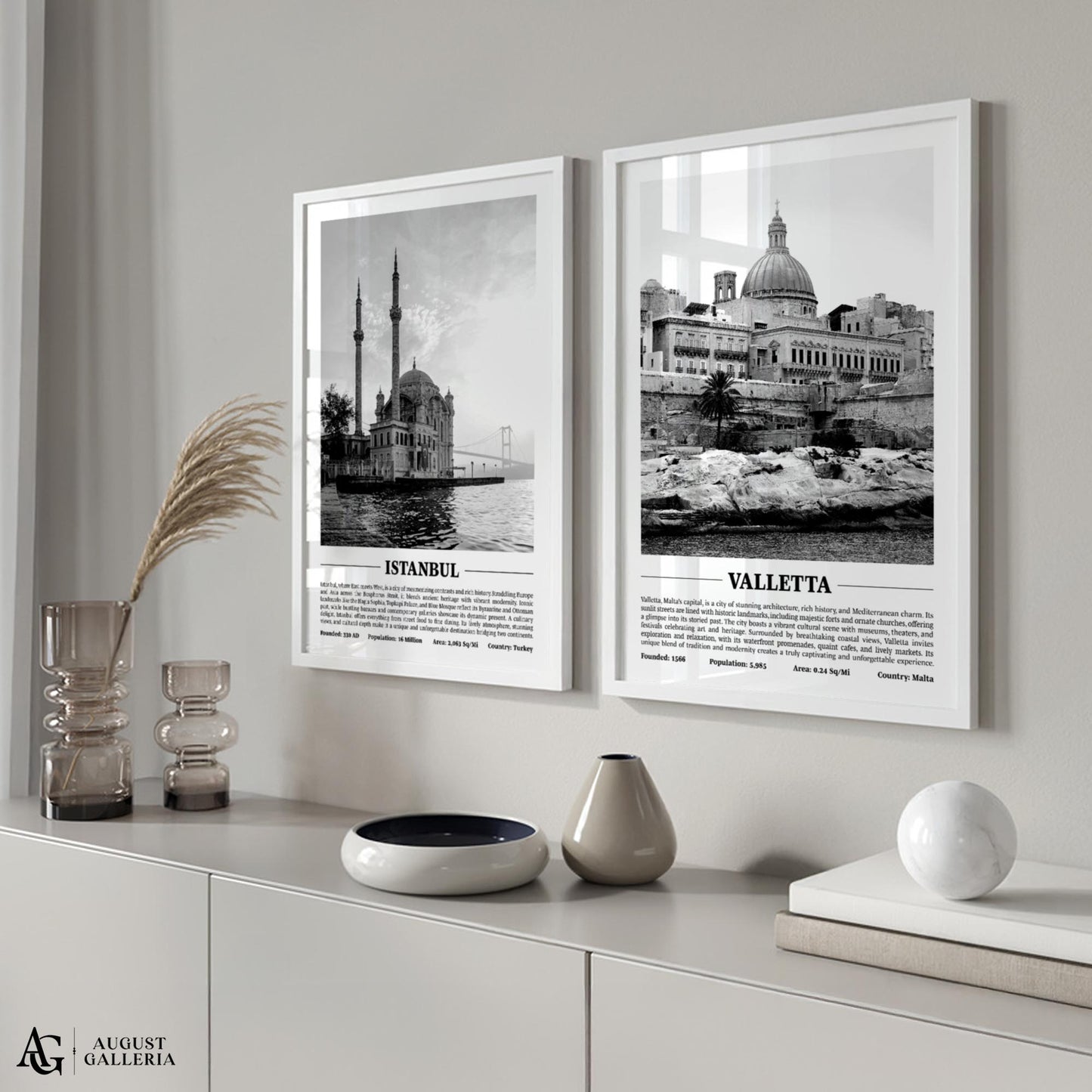 Valletta Black & White City Print