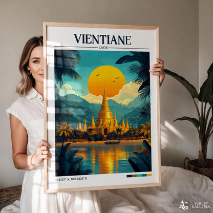 Vientiane Laos Retro Travel Print