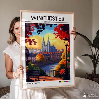 Winchester England Retro Travel Print