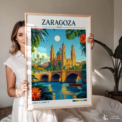 Zaragoza Spain Retro Travel Print