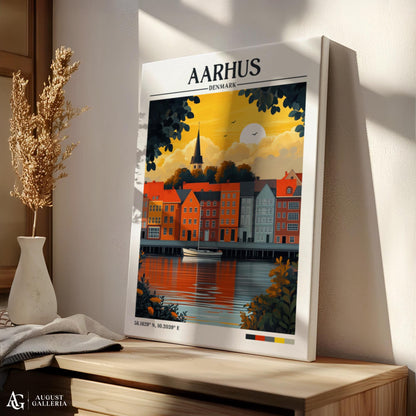 Aarhus Denmark Retro Travel Print