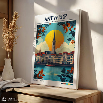 Antwerp Belgium Retro Travel Print
