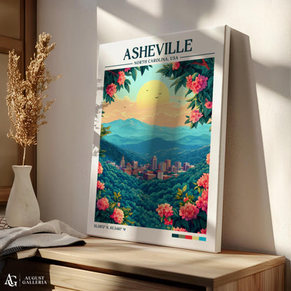 Asheville North Carolina Retro Travel Print