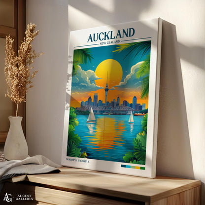 Auckland New Zealand Retro Travel Print