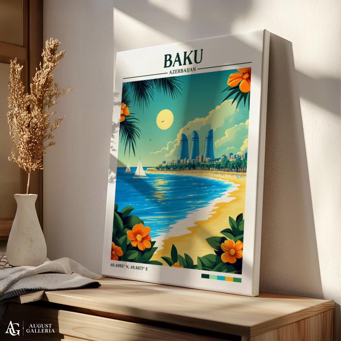 Baku Azerbaijan Retro Travel Print
