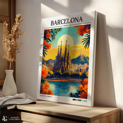 Barcelona Spain Retro Travel Print