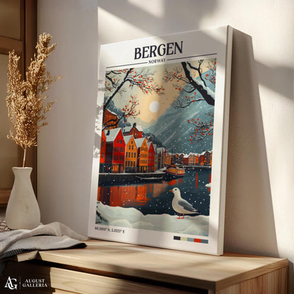Bergen Norway Retro Travel Print