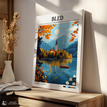Bled Slovenia Retro Travel Print