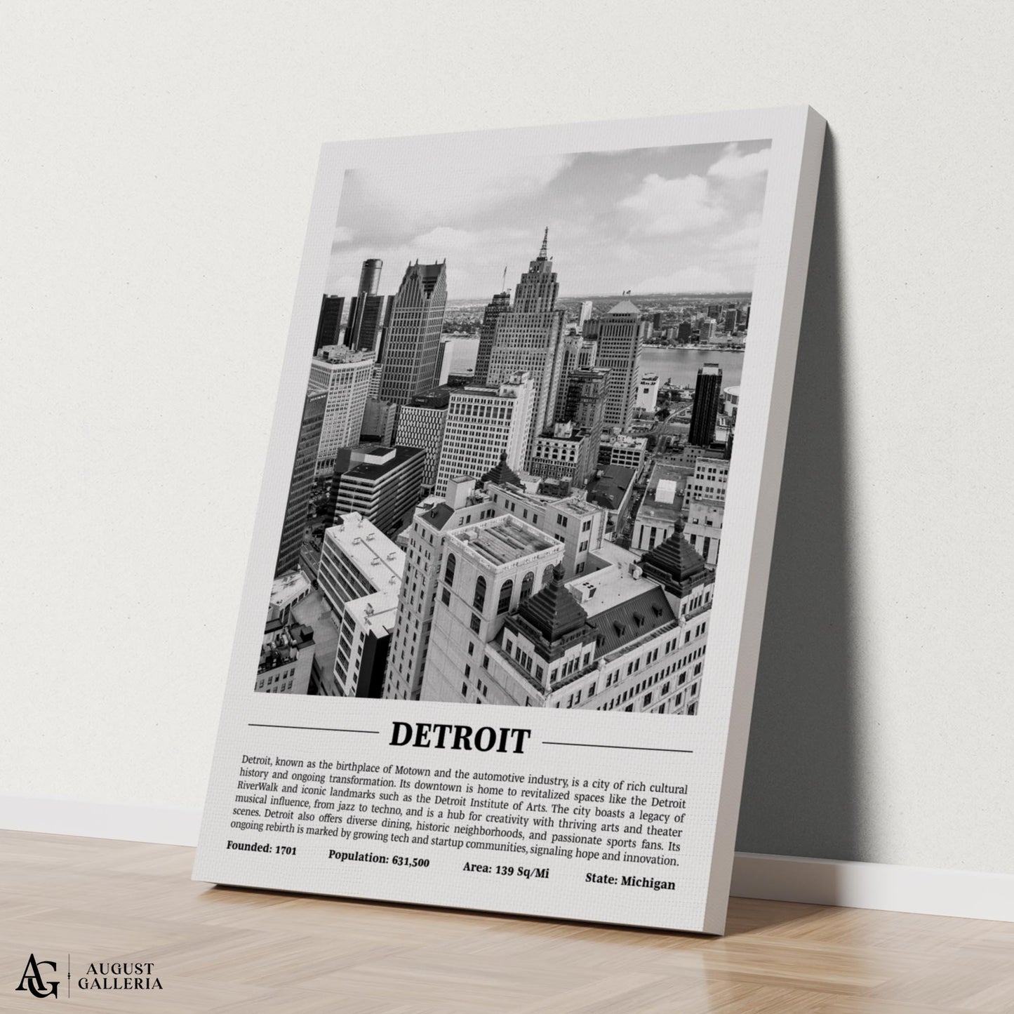 Detroit Black & White City Print