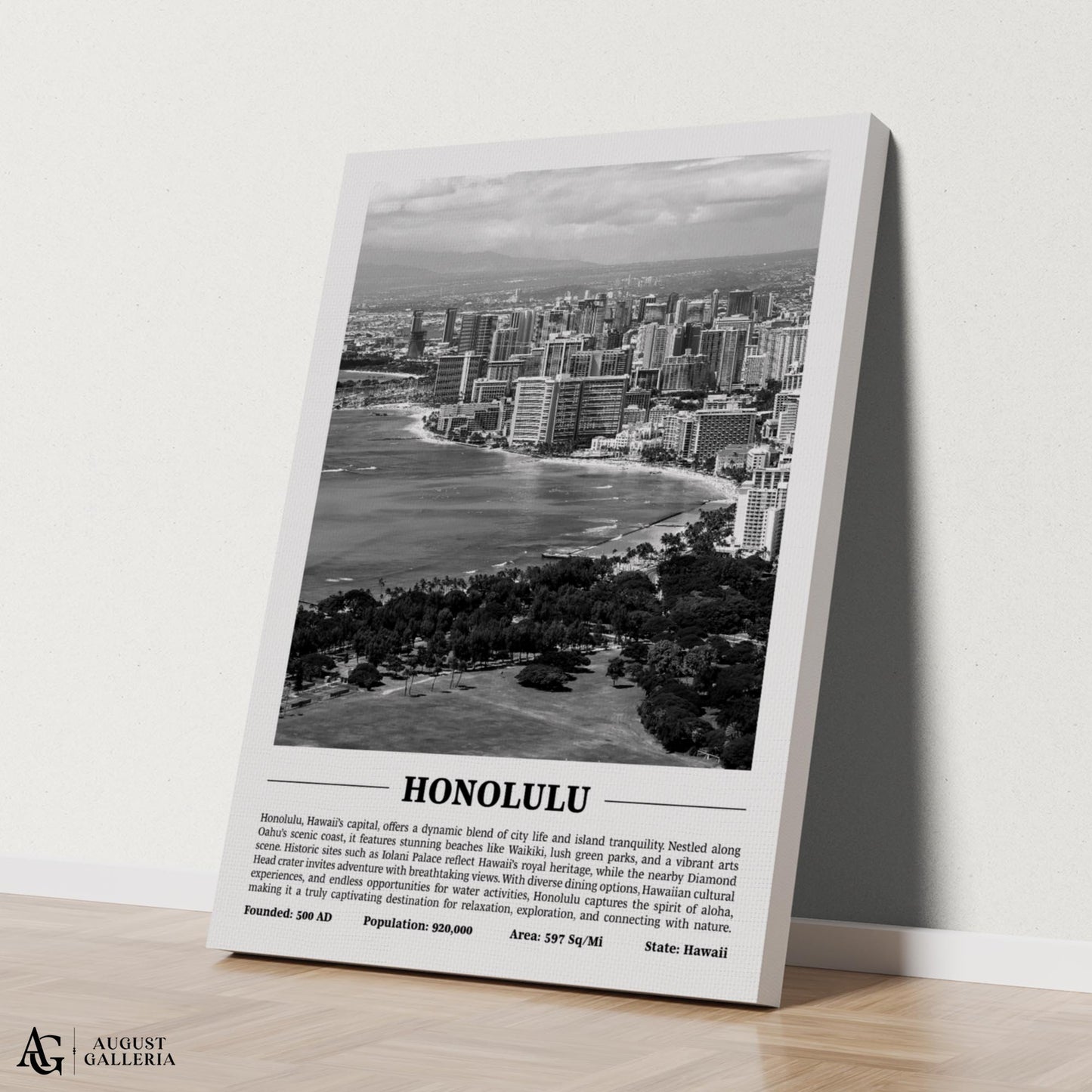 Honolulu Black & White City Print