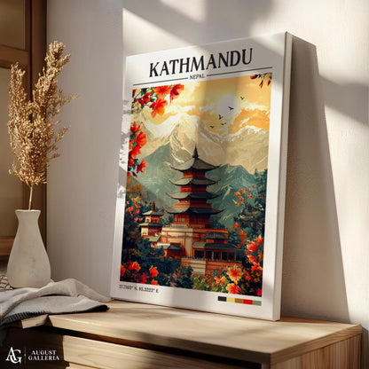 Kathmandu Nepal Retro Travel Print