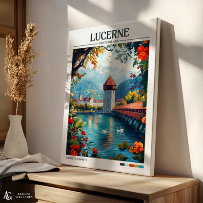 Lucerne Switzerland Retro Travel Print