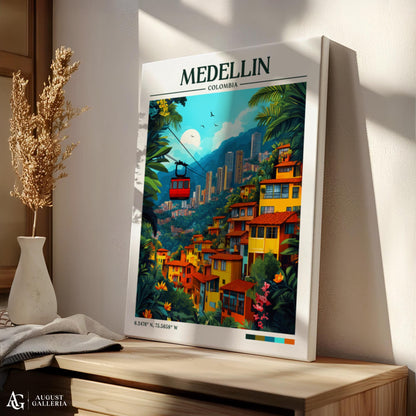 Medellín Colombia Retro Travel Print
