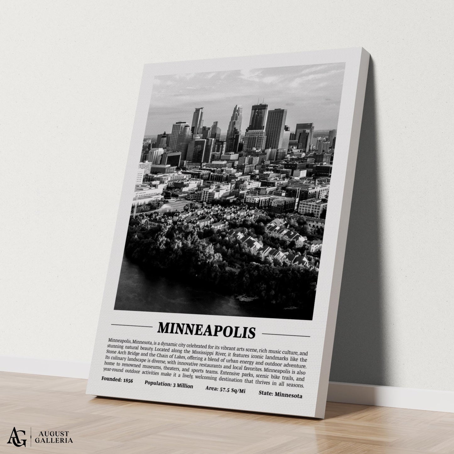 Minneapolis Black & White City Print