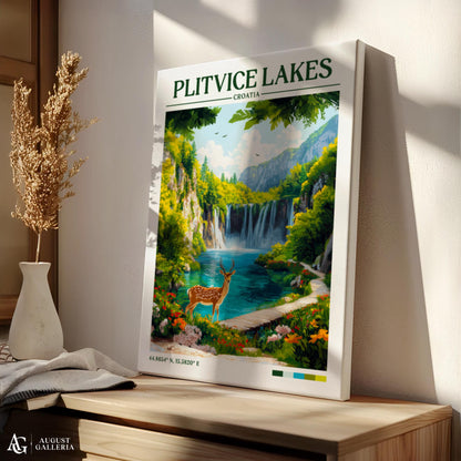 Plitvice Lakes Retro Travel Print