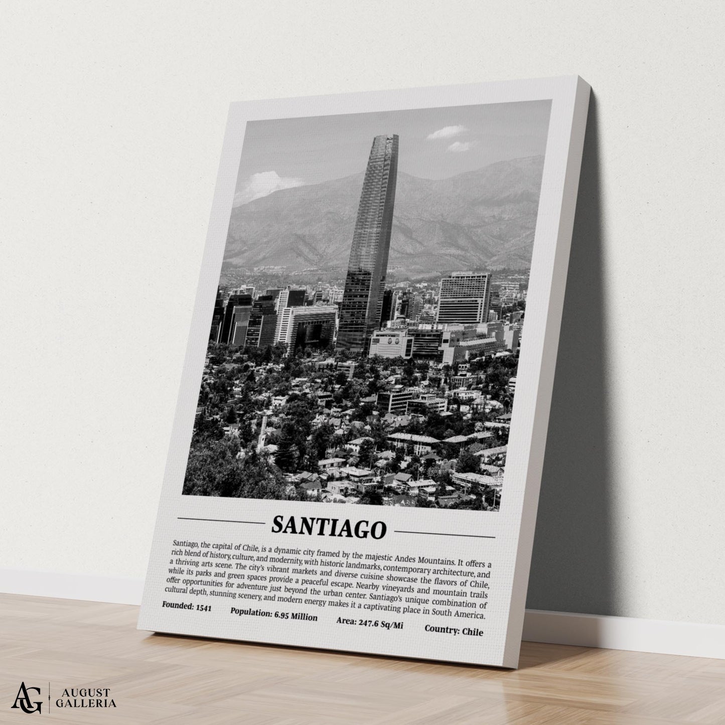 Santiago Black & White City Print