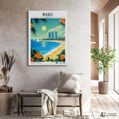 Baku Azerbaijan Retro Travel Print