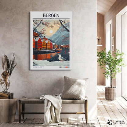Bergen Norway Retro Travel Print