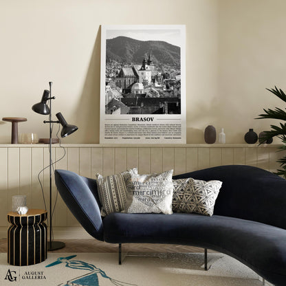 Brașov Black & White City Print