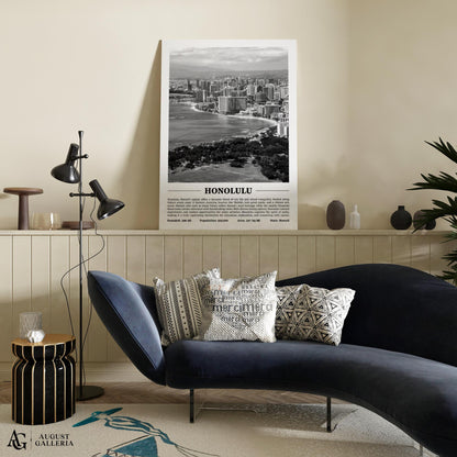 Honolulu Black & White City Print