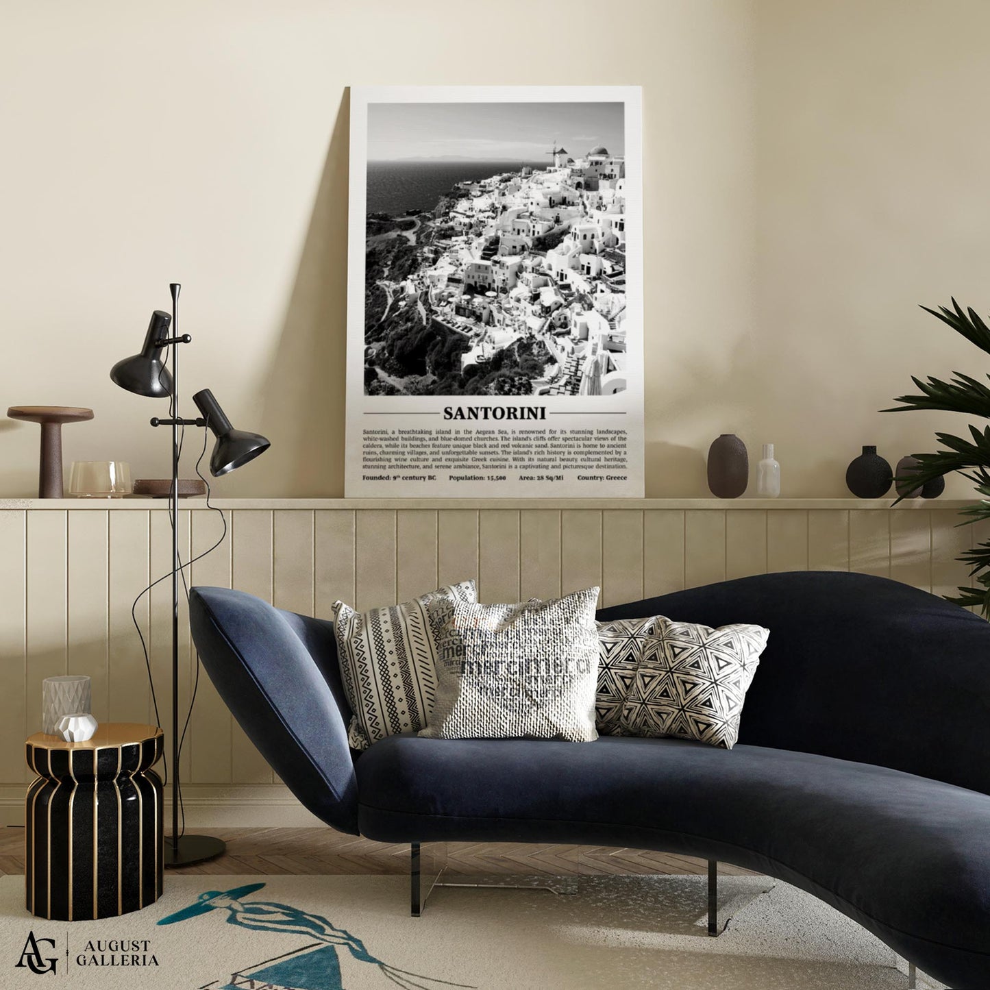 Santorini Black & White City Print