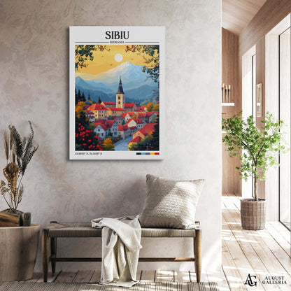 Sibiu Romania Retro Travel Print