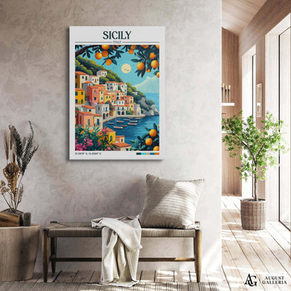 Sicily Italy Retro Travel Print