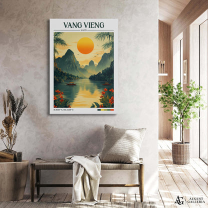 Vang Vieng Laos Retro Travel Print