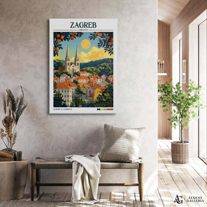 Zagreb Croatia Retro Travel Print
