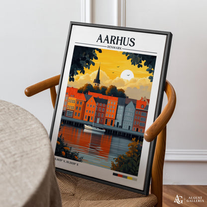 Aarhus Denmark Retro Travel Print