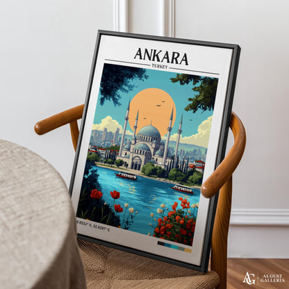 Ankara Turkey Retro Travel Print