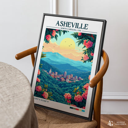 Asheville North Carolina Retro Travel Print